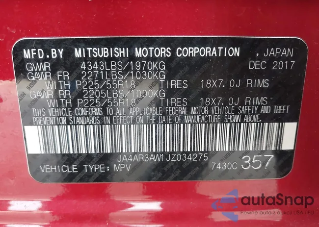 JA4AR3AW1JZ034275: 44105227