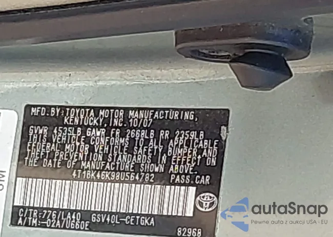 4T1BK46K98U564782: 44106546