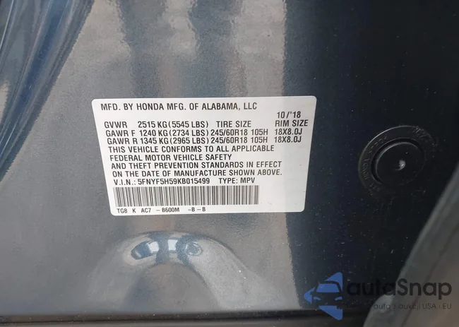 5FNYF5H59KB015499: 44106757