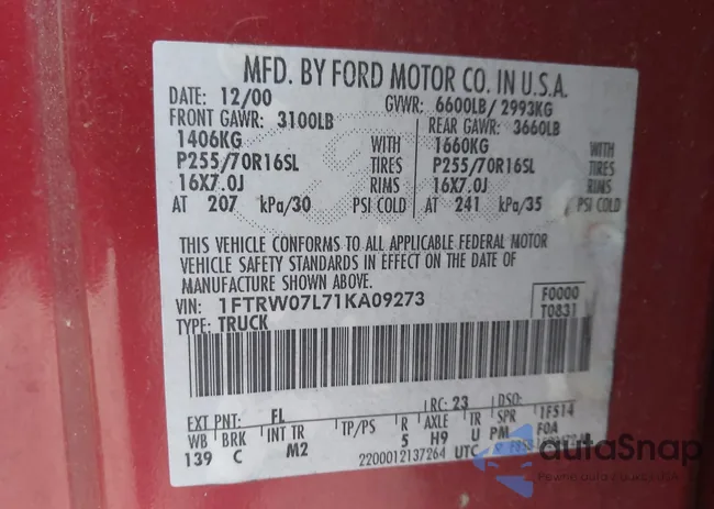 1FTRW07L71KA09273: 44106842