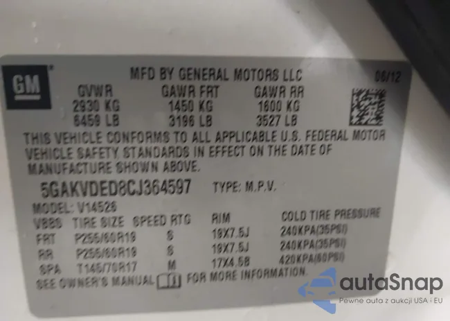 5GAKVDED8CJ364597: 44106843