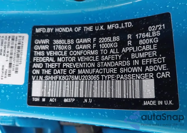 SHHFK8G76MU203065: 44106950