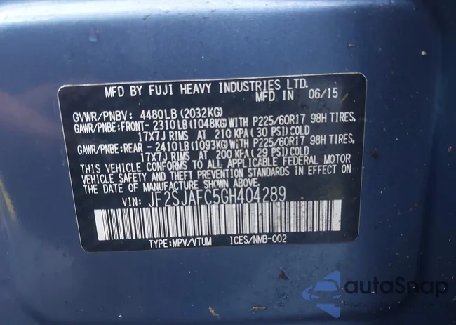 JF2SJAFC5GH404289: 44106952