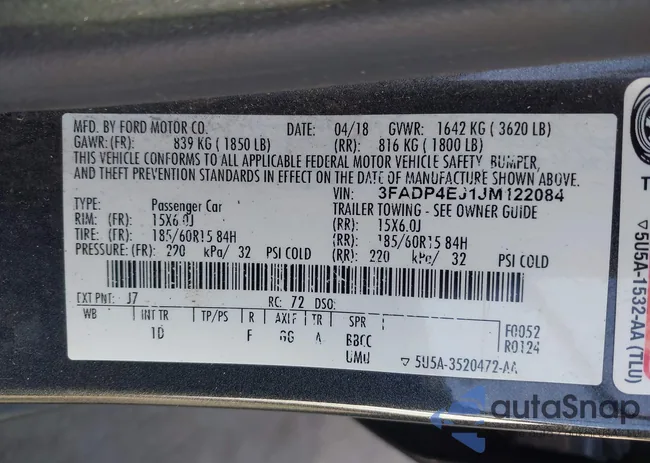 3FADP4EJ1JM122084: 44107101