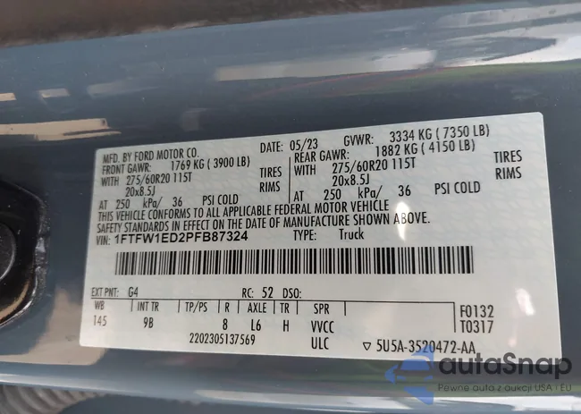 1FTFW1ED2PFB87324: 44106396