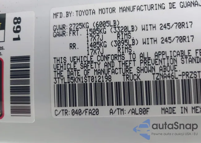 3TYLD5KN1ST012198: 44106437