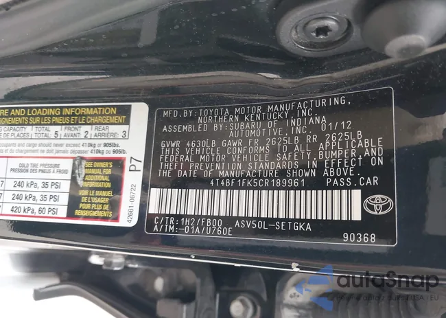 4T4BF1FK5CR189961: 44107601