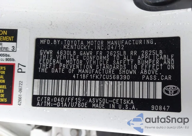 4T1BF1FK7CU568390: 44107664