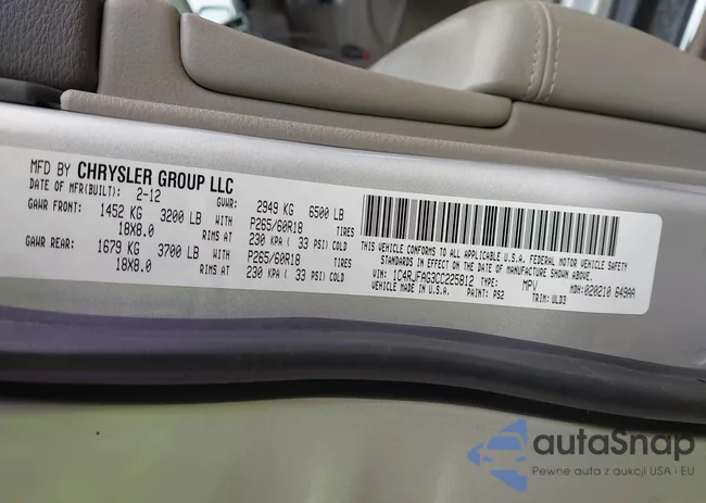 1C4RJFAG3CC225812: 44107666