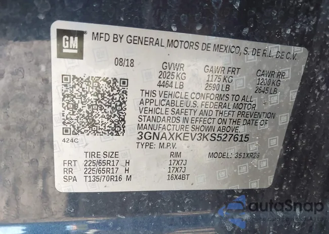 3GNAXKEV3KS527615: 44107829