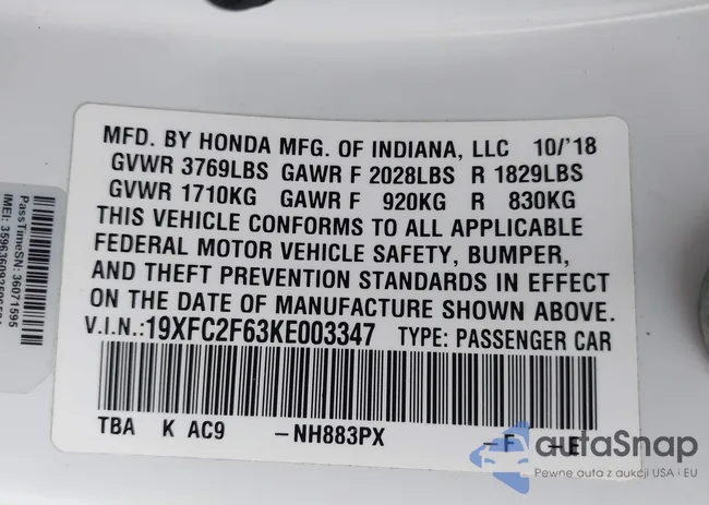 19XFC2F63KE003347: 44107165