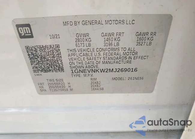 1GNEVNKW2MJ269016: 44107168