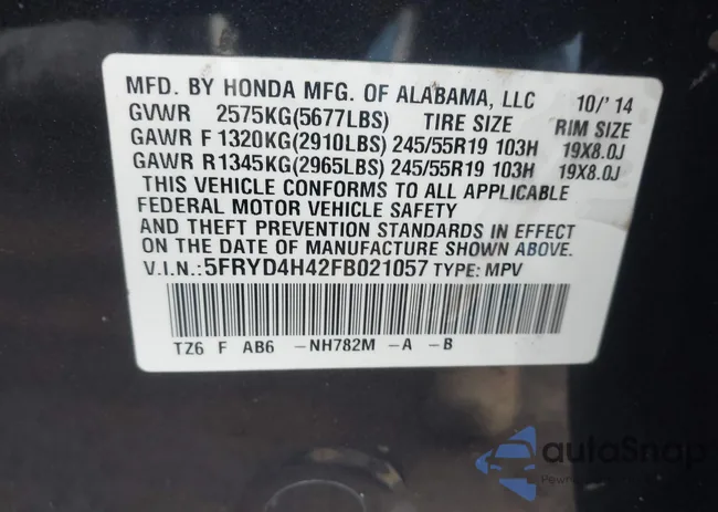 5FRYD4H42FB021057: 44107200