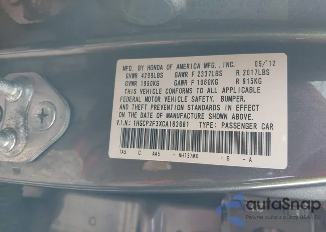 1HGCP2F3XCA163681: 44107320