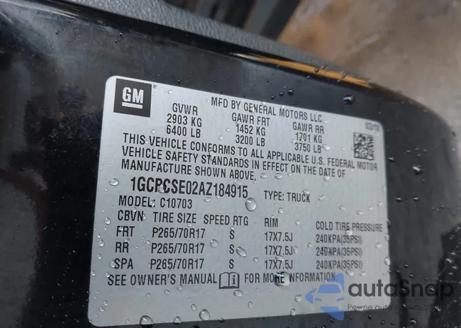 1GCPCSE02AZ184915: 44107537