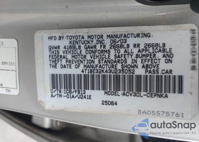 4T1BE32K43U235052: 44108788