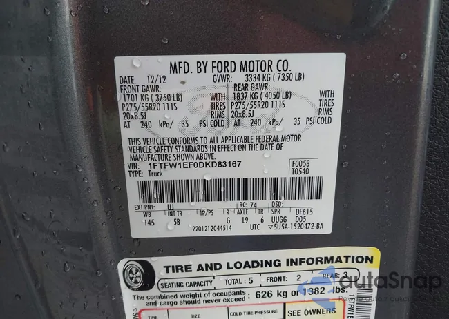 1FTFW1EF0DKD83167: 44109073