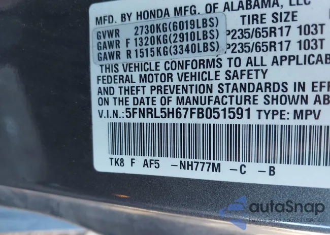 5FNRL5H67FB051591: 44109628