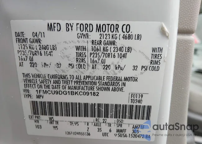 1FMCU9DG1BKC09182: 44109833