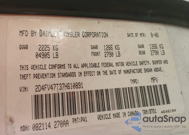 2D4FV47T37H610891: 44109248