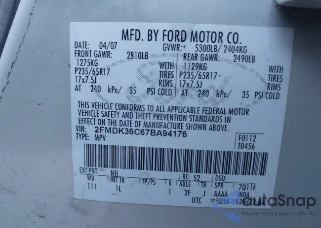 2FMDK36C67BA94176: 44109447