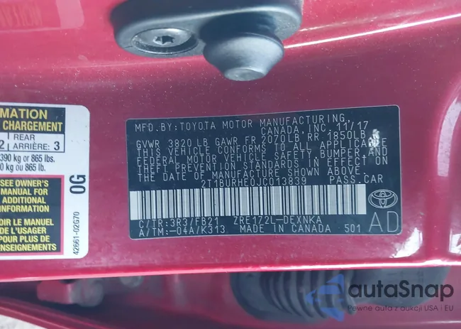 2T1BURHE0JC013839: 44110517