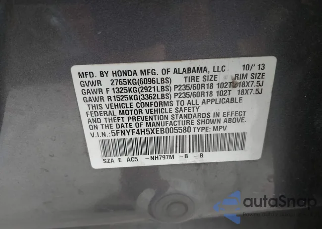 5FNYF4H5XEB005580: 44110555