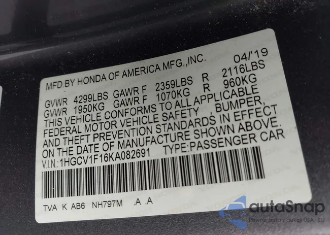 1HGCV1F16KA082691: 44110857