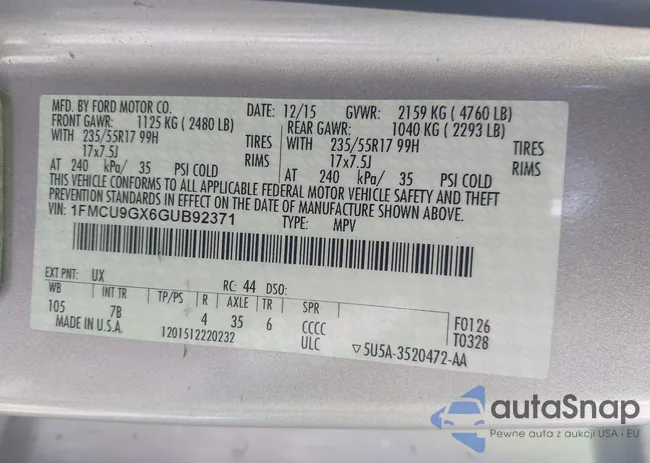 1FMCU9GX6GUB92371: 44111004