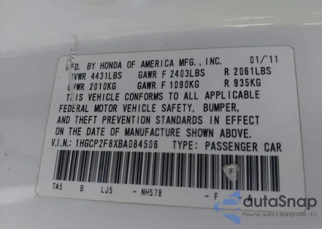 1HGCP2F8XBA084506: 44111025