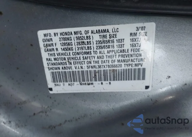 5FNRL387X7B066620: 44111050