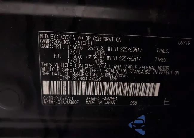 JTMP1RFV8KD044228: 44111085