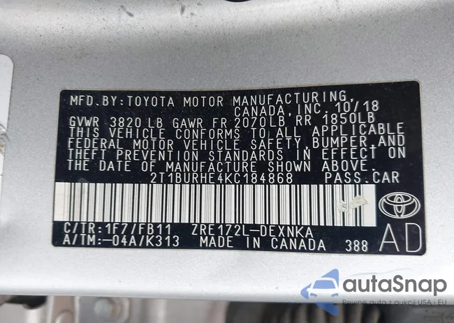 2T1BURHE4KC184868: 44110230