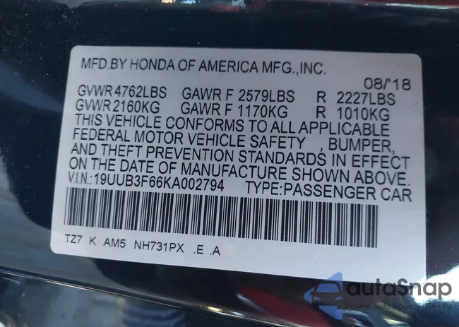 19UUB3F66KA002794: 44110307