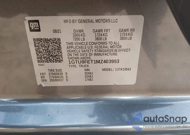 1GTU9FET1MZ403953: 44110429