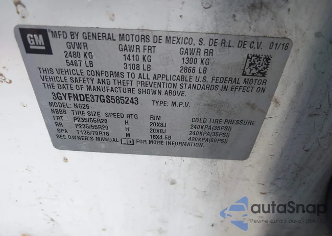 3GYFNDE37GS585243: 44111519