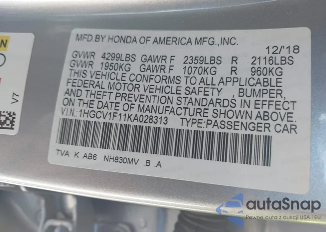 1HGCV1F11KA028313: 44111623