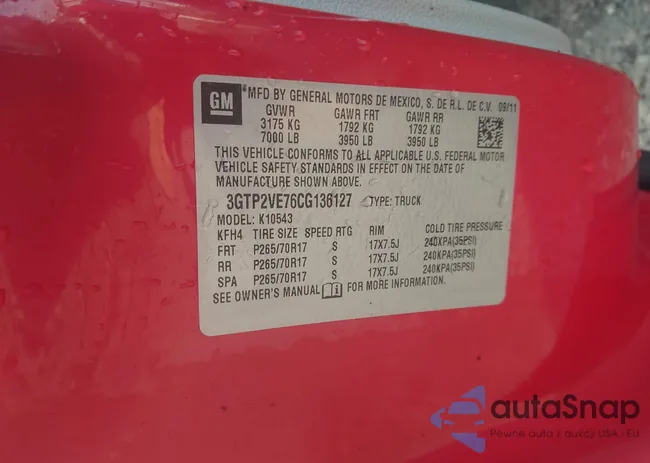 3GTP2VE76CG136127: 44111645