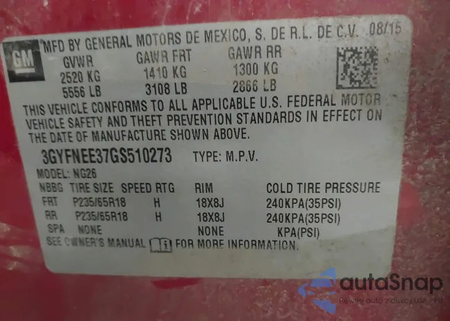 3GYFNEE37GS510273: 44111699