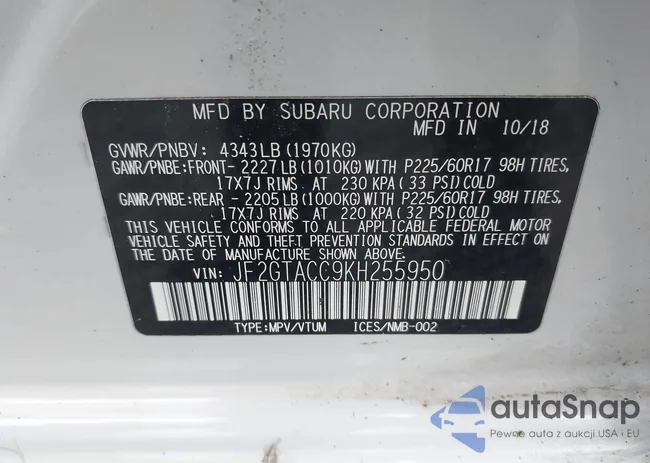 JF2GTACC9KH255950: 44111714