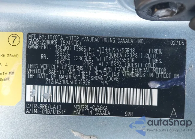 2T2HA31U05C061926: 44111735