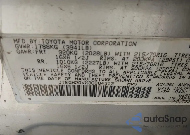 JTEGH20VX30084312: 44111778