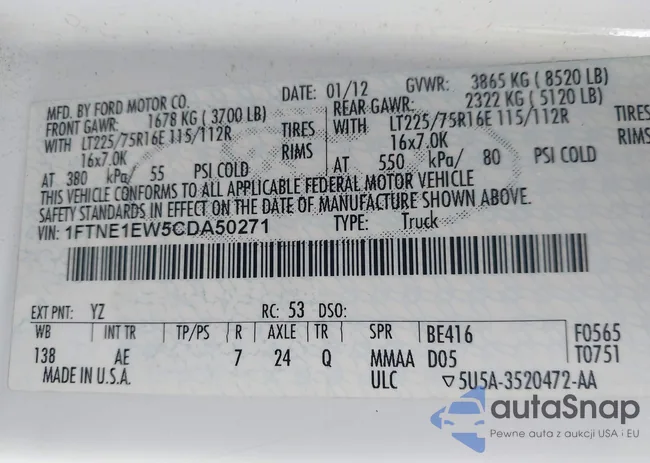 1FTNE1EW5CDA50271: 44111812