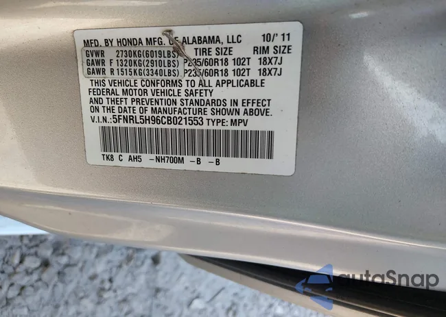 5FNRL5H96CB021553: 44111825