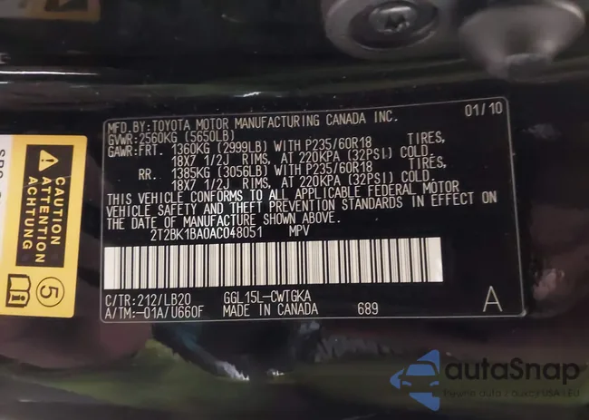 2T2BK1BA0AC048051: 44111947