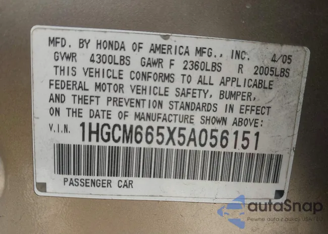 1HGCM665X5A056151: 44111971