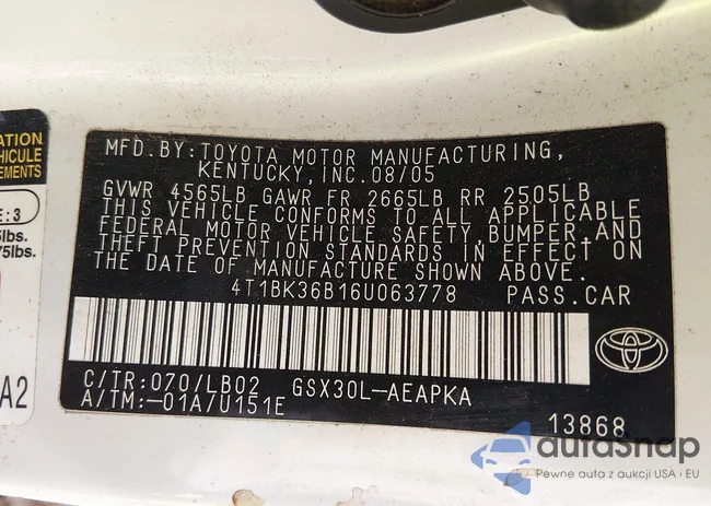 4T1BK36B16U063778: 44111144