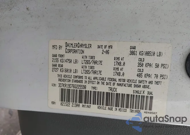 3D7KR19D76G225598: 44111163