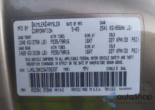 1J4GL38K23W726337: 44111207