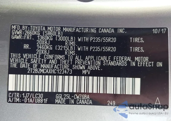 2T2BZMCAXHC123473: 44111217